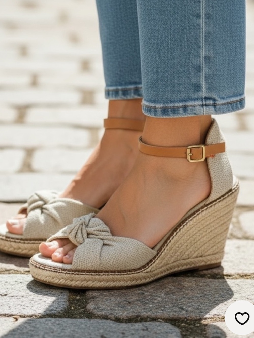 Tory Burch Beige Espadrille Wedge Sandals with Tan Ankle Strap 6.5